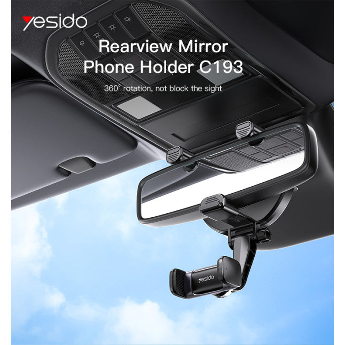 Car rearview mirror phone holder | Yesido C193 Universal Car Rearview Mirror Phone Holder – 450° Rotating Mount with ABS + Silicone Design